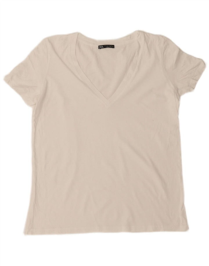 Zara Mujer Camiseta Top UK 10 Small Blanco