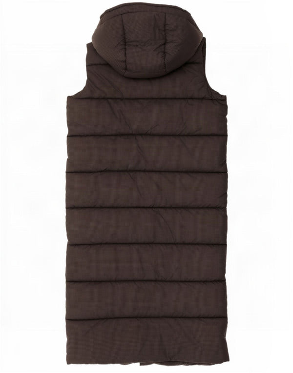 Superdry Chaleco acolchado largo con capucha y capucha para hombre UK 44 Medium Black Check Nylon