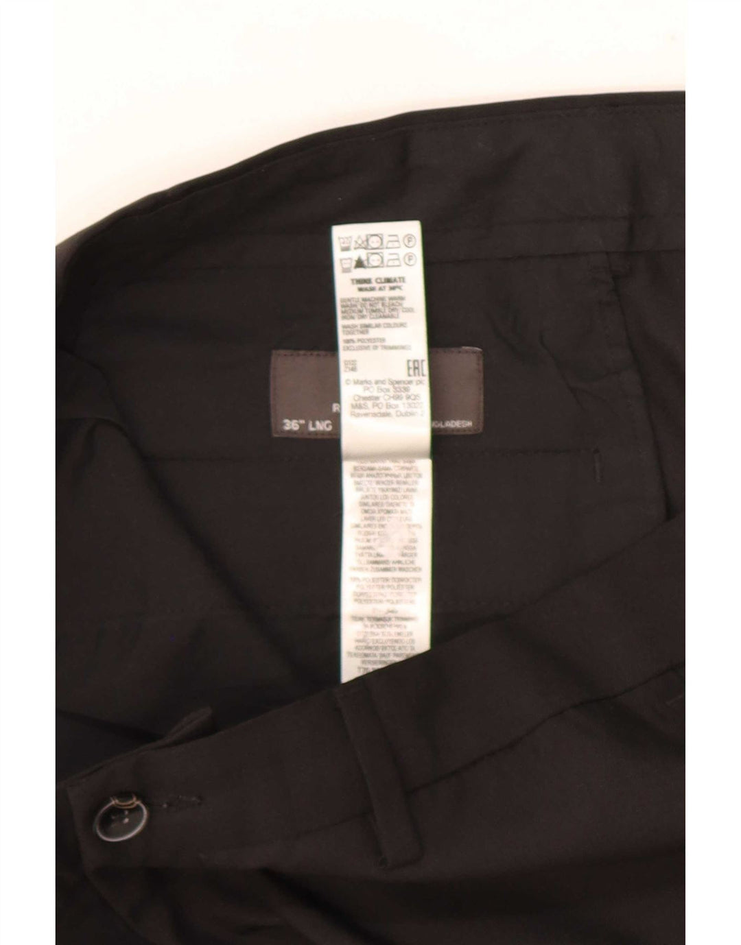 Marks & Spencer Pantalón chino de corte regular para hombre W36 L33 Poliéster negro