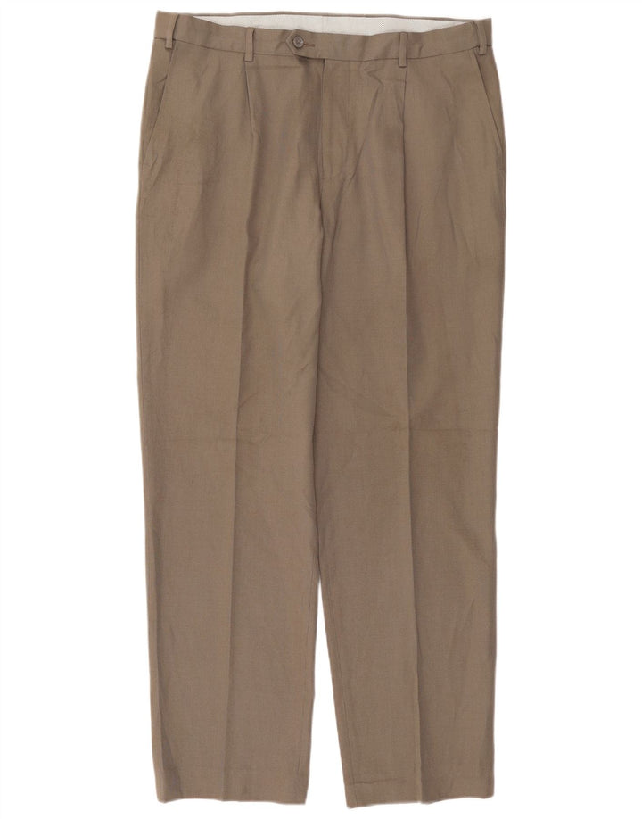 Marks & Spencer Pantalón de traje recto para hombre W36 L31 Poliéster beige