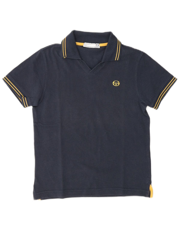 Sergio Tacchini Womens Polo Shirt UK 12 Medium Navy Blue Cotton