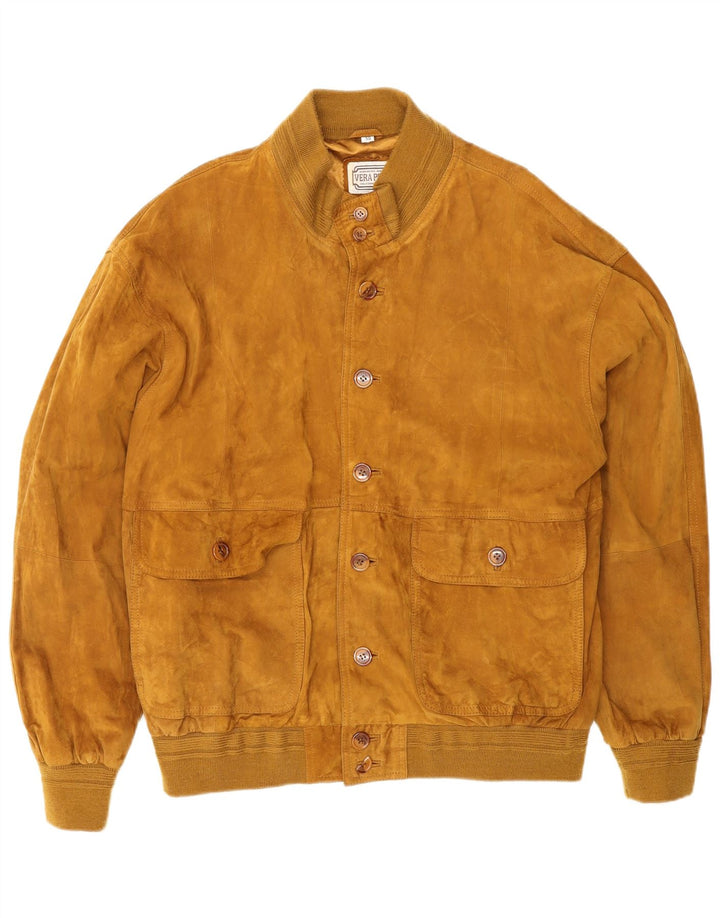 VINTAGE Chaqueta bomber de ante para hombre IT 50 Cuero marrón grande