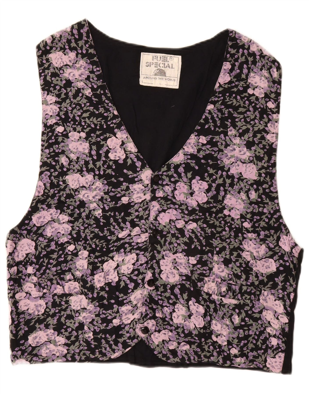 VINTAGE Chaleco para hombre IT 52/54 Viscosa floral negra grande