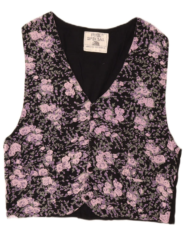 VINTAGE Chaleco para hombre IT 52/54 Viscosa floral negra grande