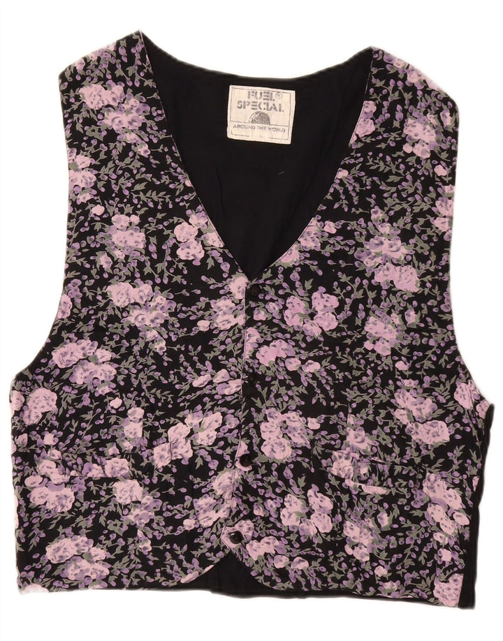 VINTAGE Chaleco para hombre IT 52/54 Viscosa floral negra grande