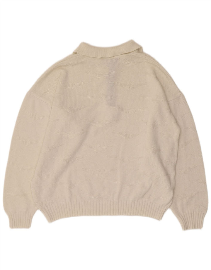 Vintage hombres polo cuello jersey suéter medio blanco