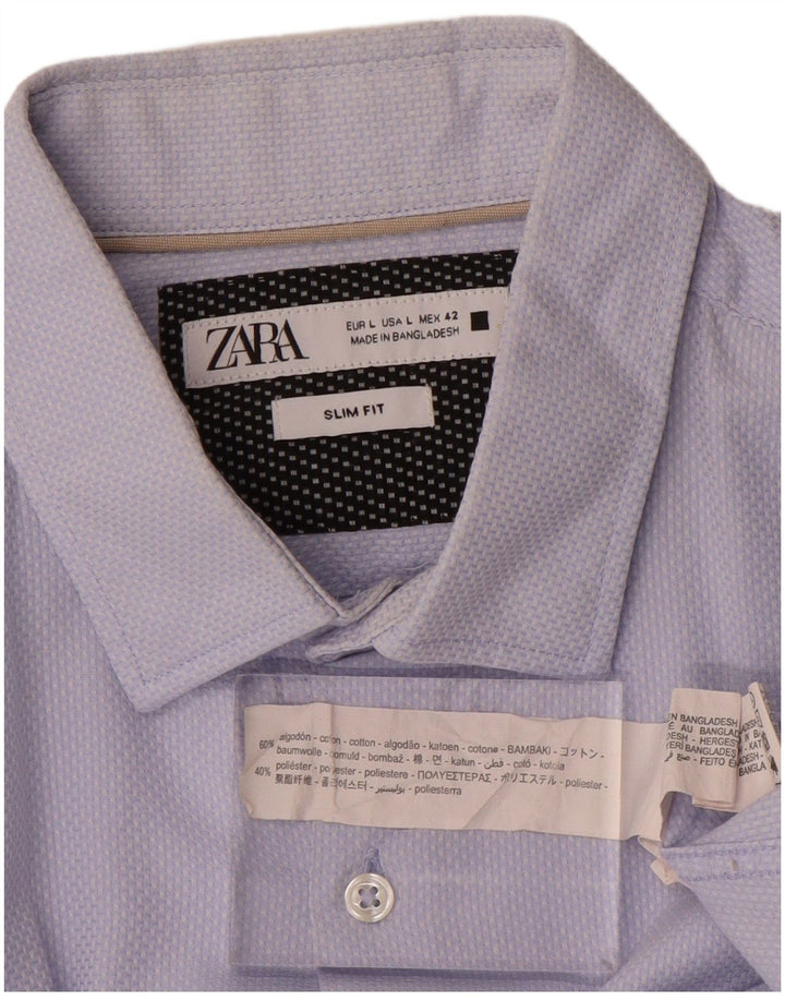 Zara Hombre Camisa Slim Fit Algodón Azul Grande
