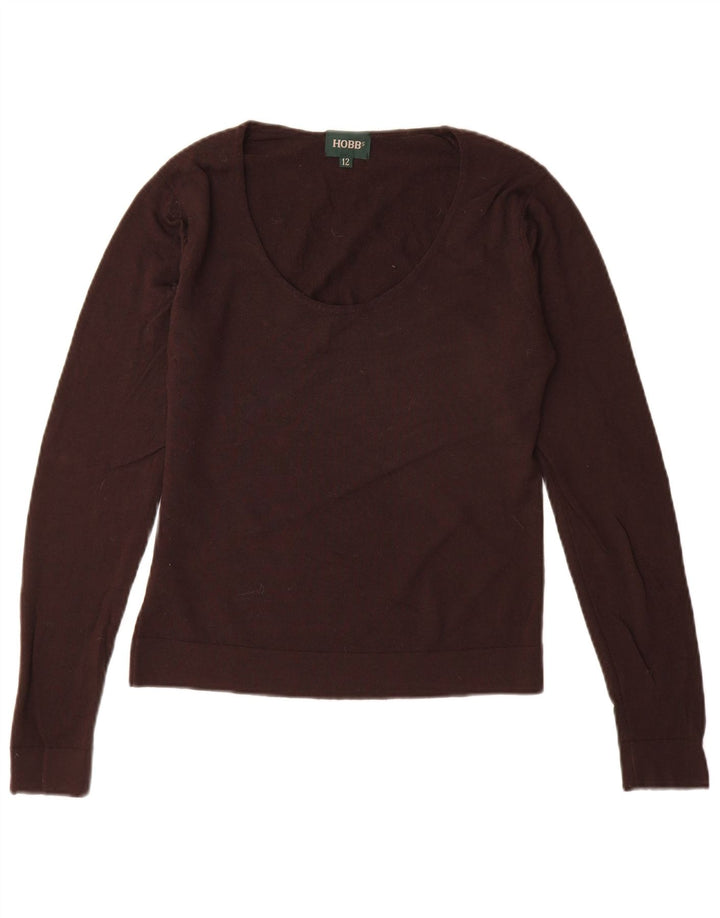 HOBBS Jersey con cuello barco para mujer, talla 12, color marrón medio, lana virgen
