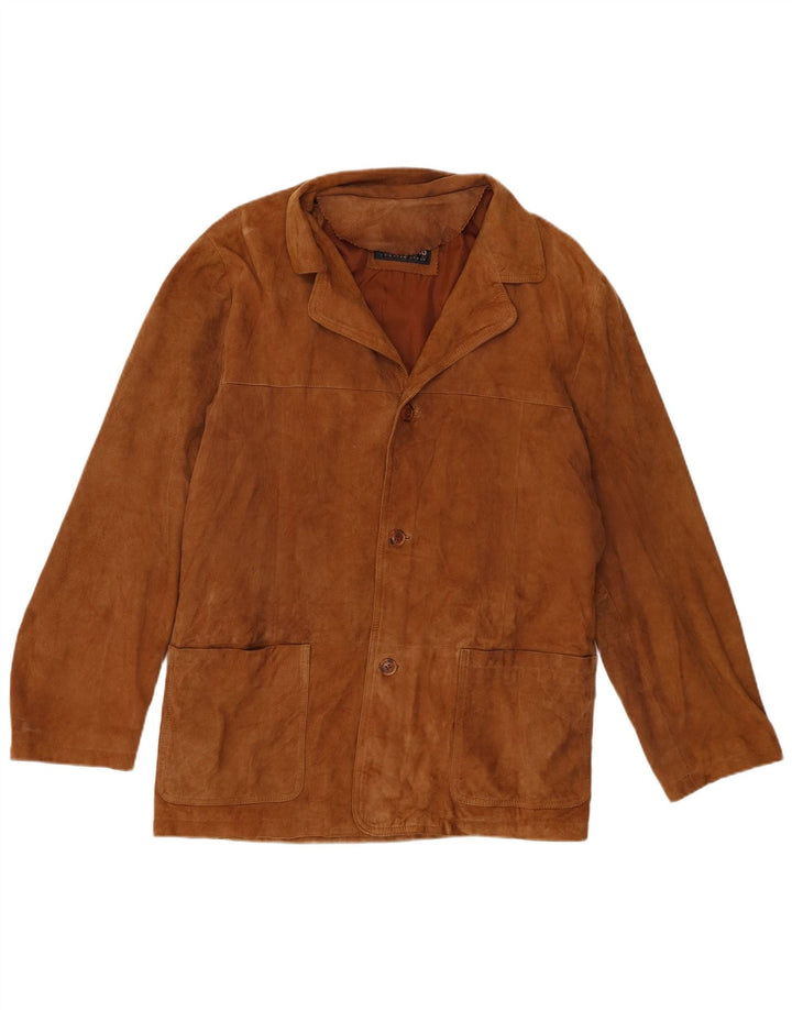 Vintage hombres ante chaqueta Reino Unido 38 cuero marrón medio