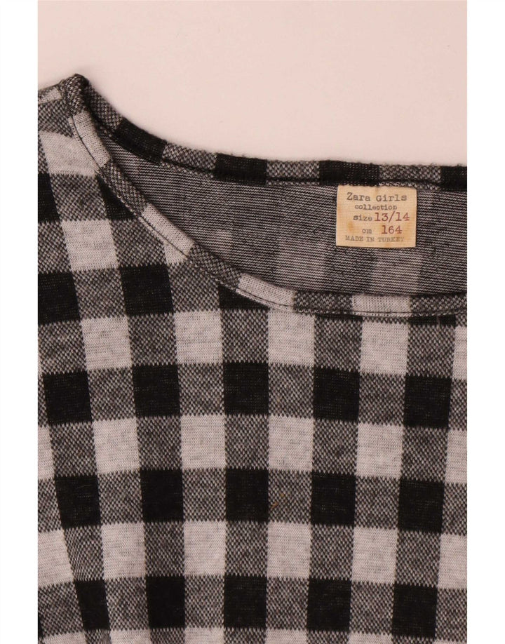 Zara Vestido Niña Básico Manga Larga 13-14 Años Vichy Negro