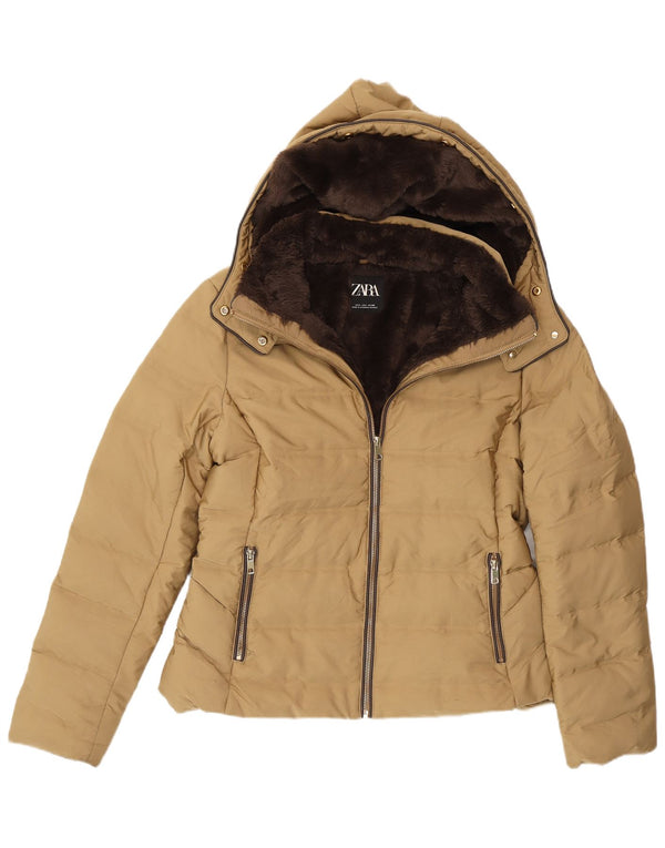 Chaqueta acolchada de sherpa con capucha Zara para mujer UK 46 Large Beige