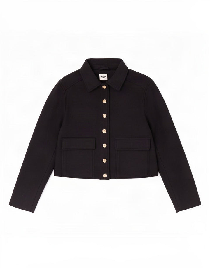 Zara Mujer Crop Bomber Jacket UK 10 Small Azul Marino Poliéster