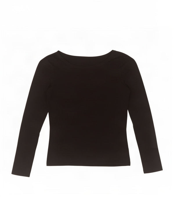 Zara Mujer Crop Top Manga Larga UK 12 Medium Rayón Negro