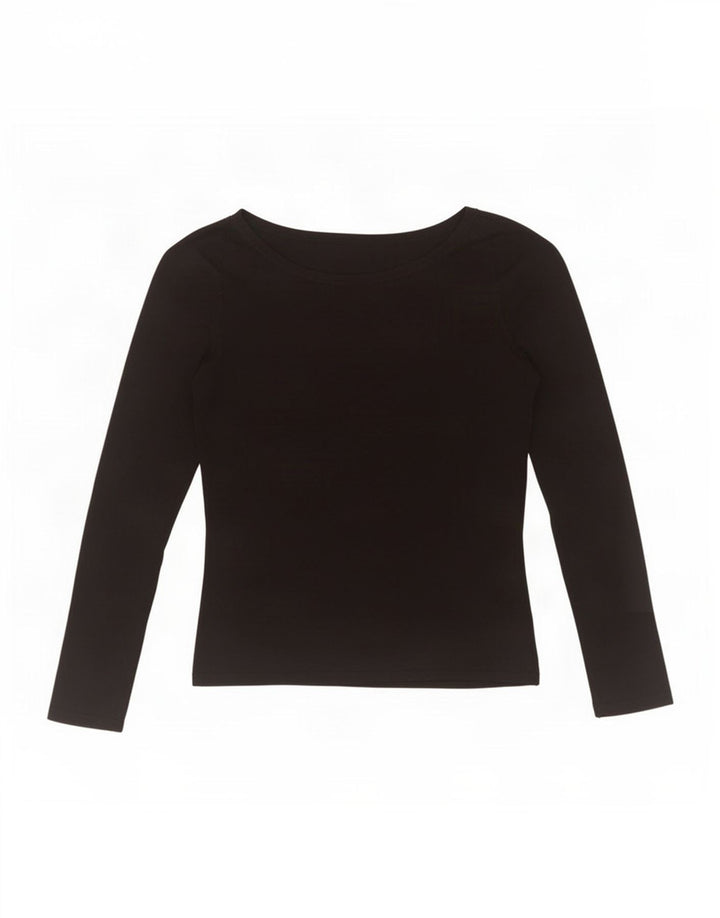 Zara Mujer Crop Top Manga Larga UK 12 Medium Rayón Negro