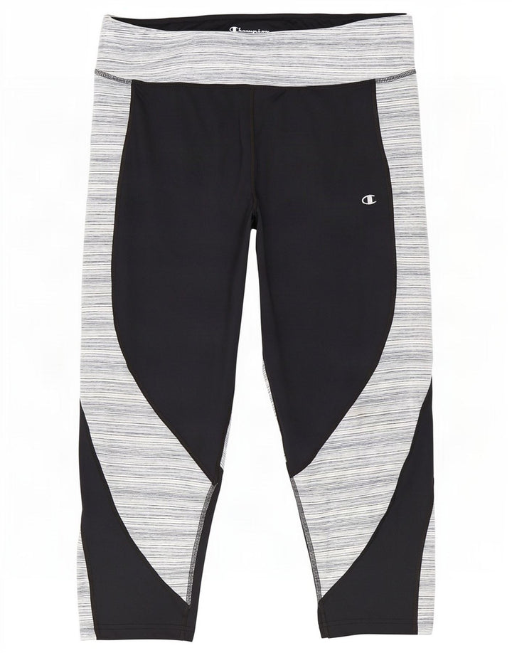 Champion Leggings Capri para Mujer UK 20 2XL Poliéster a Rayas Negras