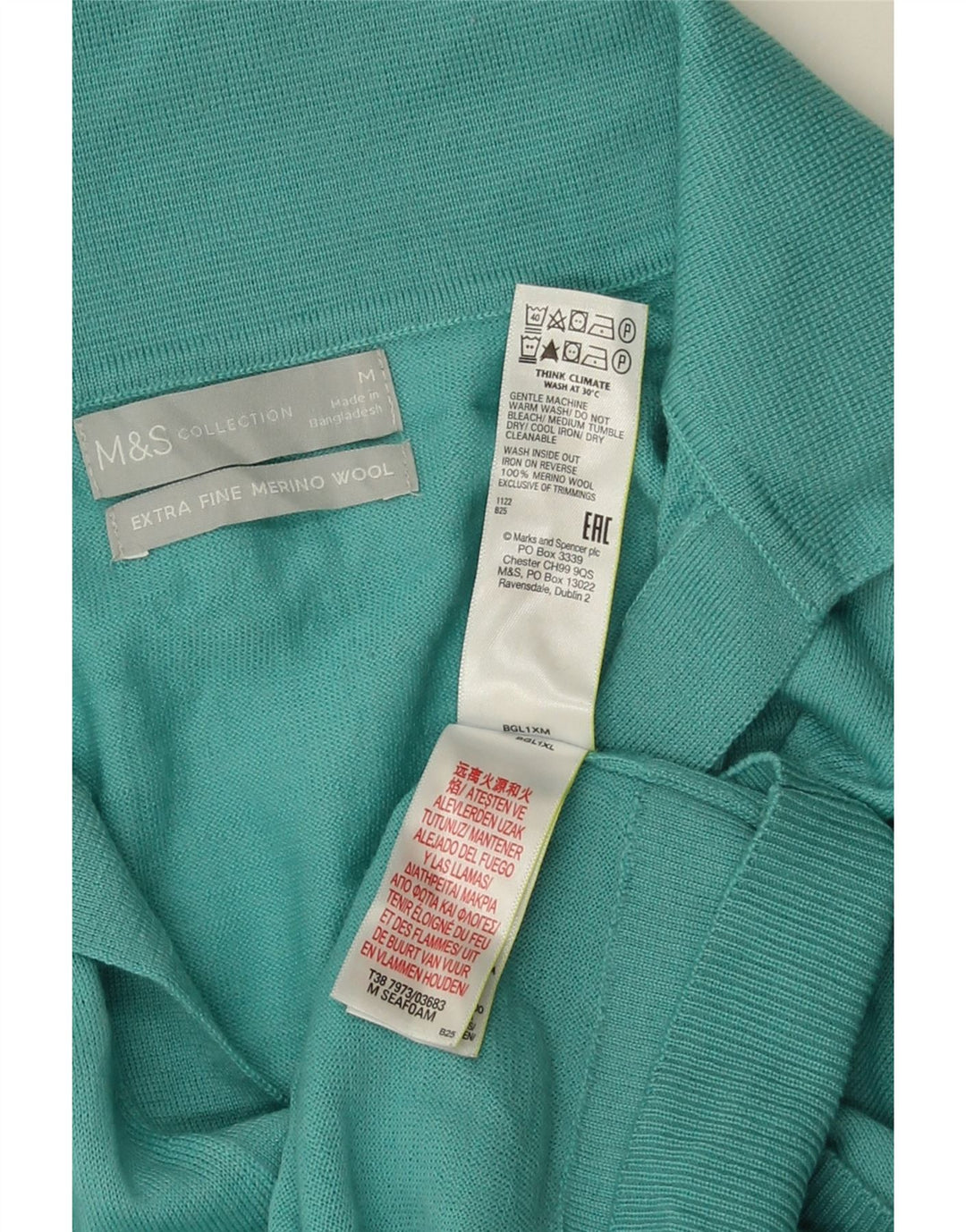 Marks & Spencer Polo para Mujer UK 40 Lana Merino Azul Medio