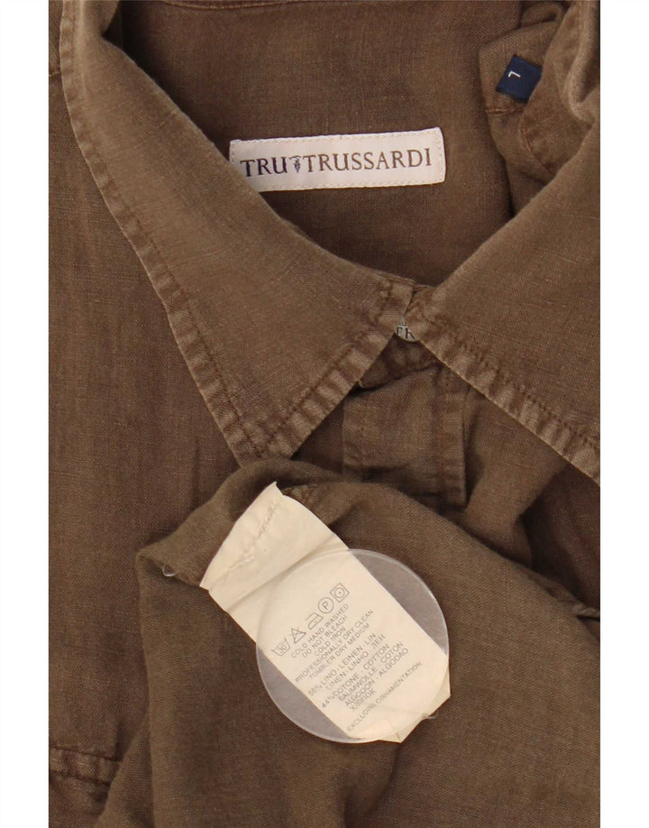 Camisa Trussardi Hombre Large Lino Caqui