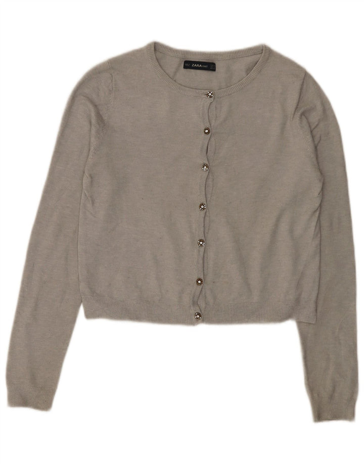 Zara Mujer Crop Cardigan Suéter UK 42 Gris Medio