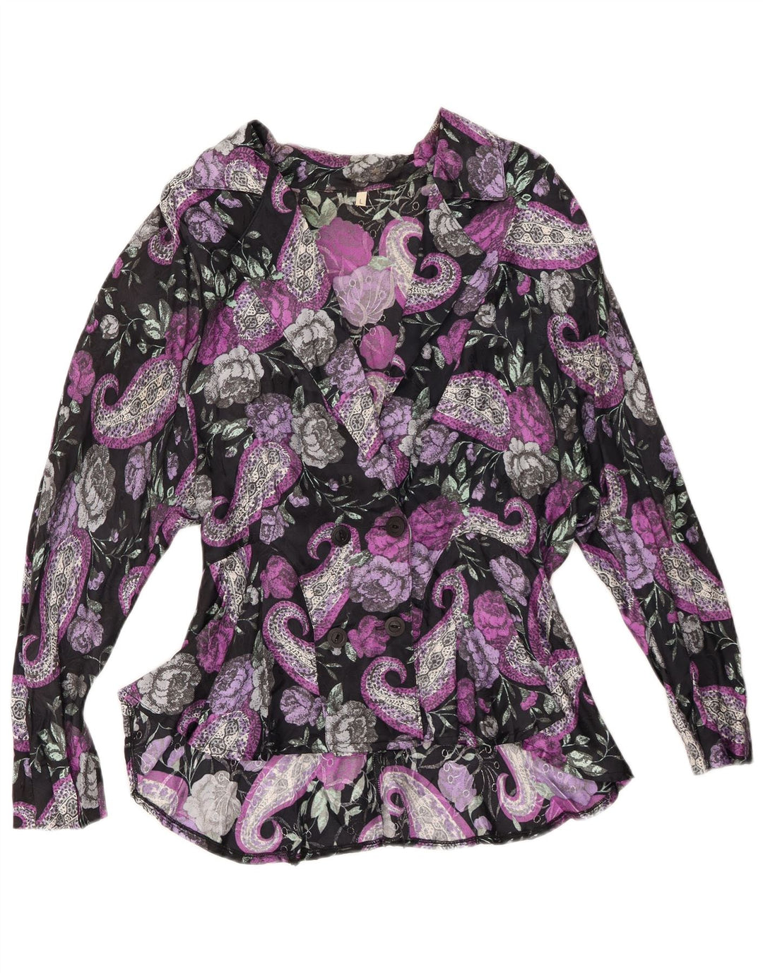 VINTAGE Blusa camisa mujer Reino Unido 16 Grande Púrpura Floral