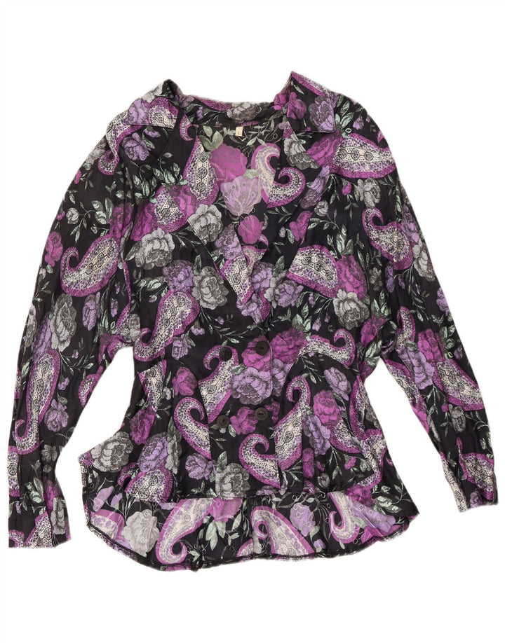 VINTAGE Blusa camisa mujer Reino Unido 16 Grande Púrpura Floral