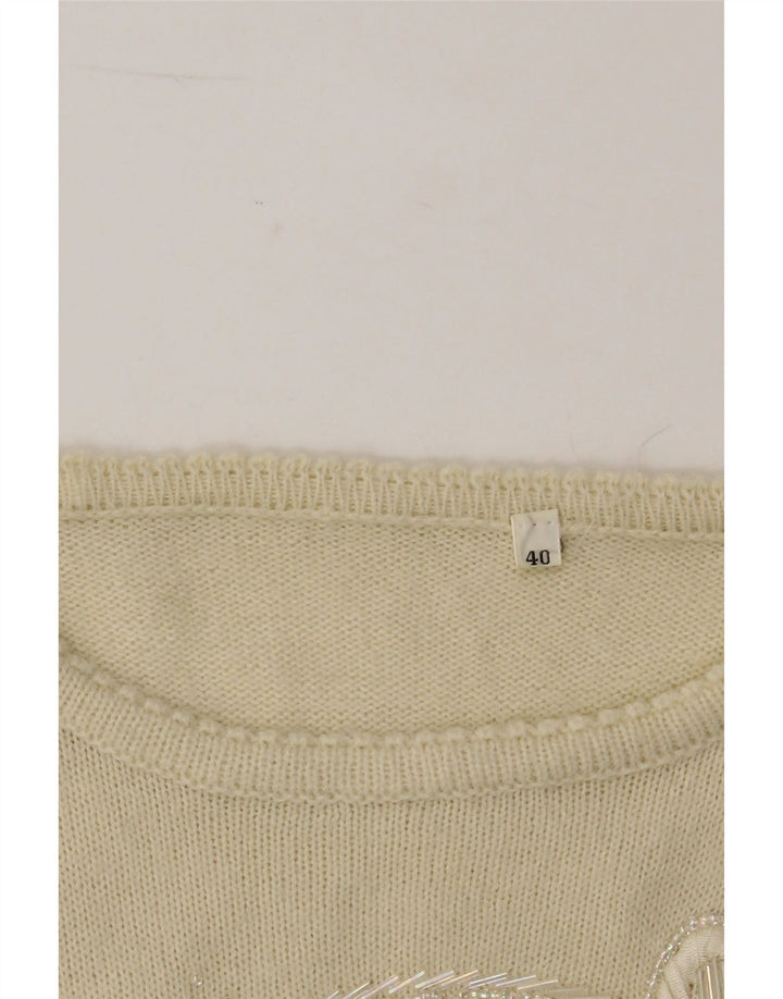VINTAGE Womens Short Sleeve Crew Neck Jumper Sweater EU 40 Medium Beige Vintage Vintage and Second-Hand Vintage from Messina Hembry 