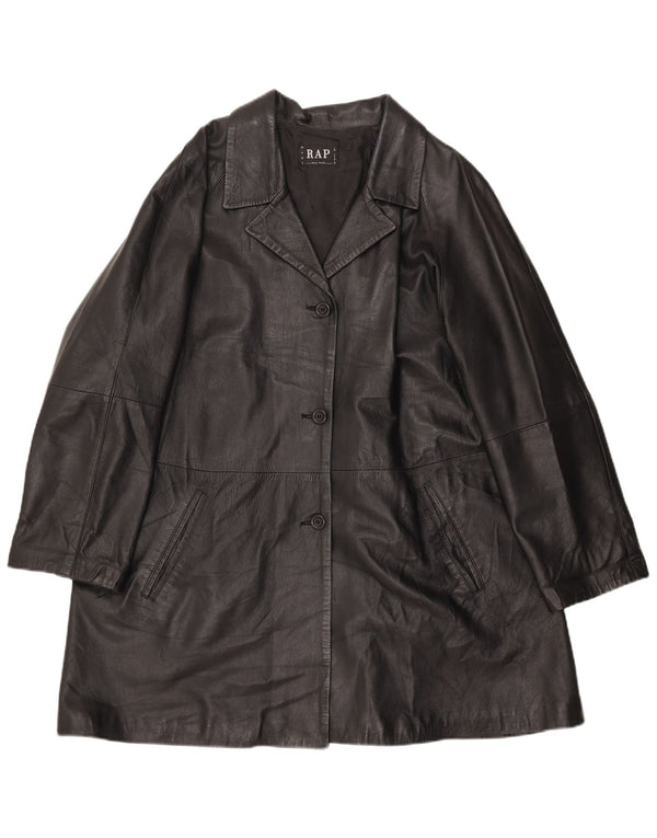 Vintage mujer abrigo de cuero de gran tamaño IT 46 cuero negro grande