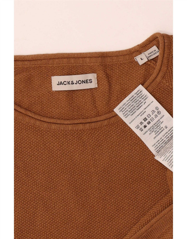 Jack & Jones Jersey con cuello redondo para hombre, talla grande, algodón marrón