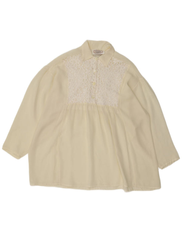 Vintage mujer jersey camisa de gran tamaño blusa Reino Unido 18 XL de poliéster blanco