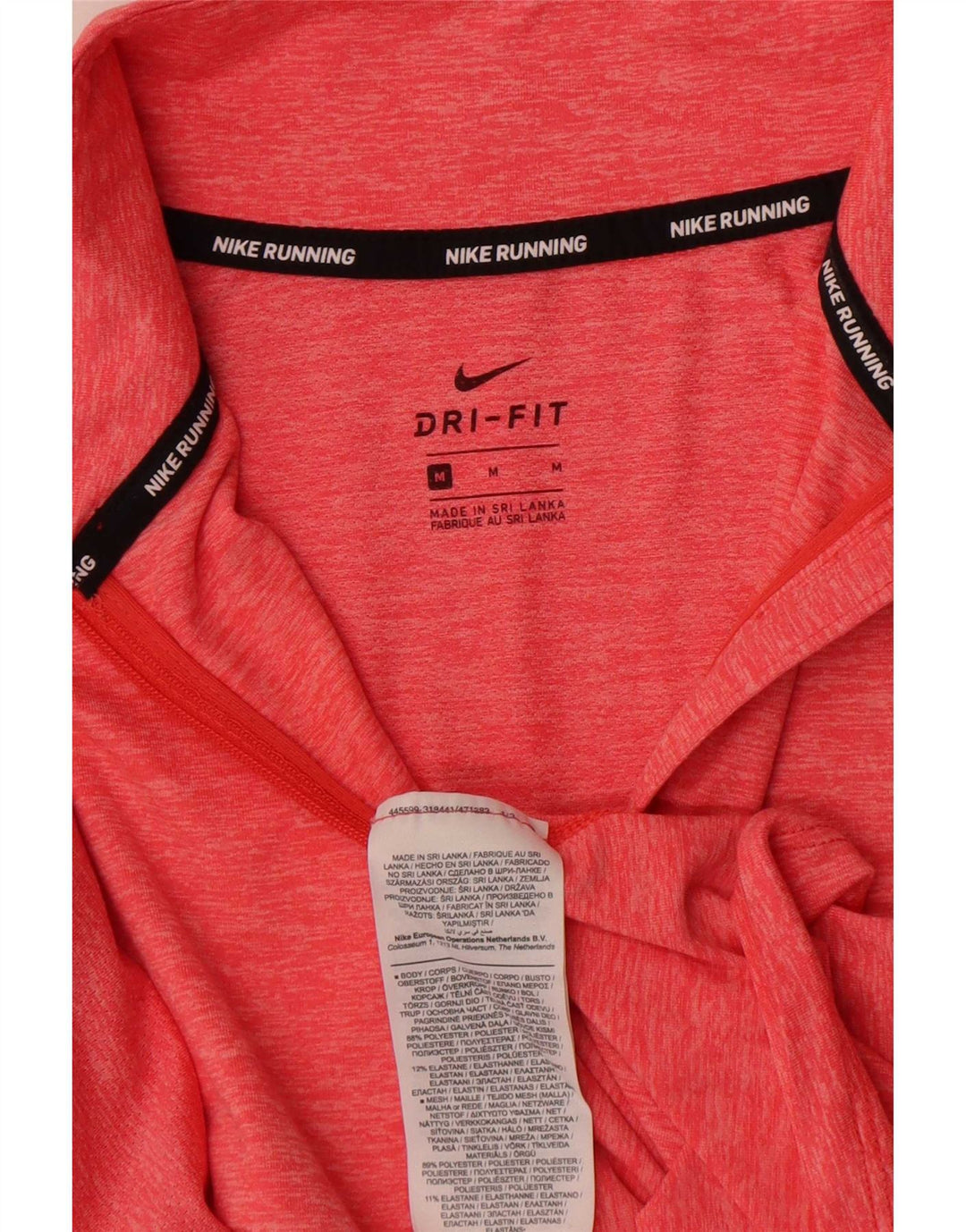 Nike Dri Fit Top con cremallera y cuello para mujer, manga larga, talla 44, talla mediana, color rojo moteado