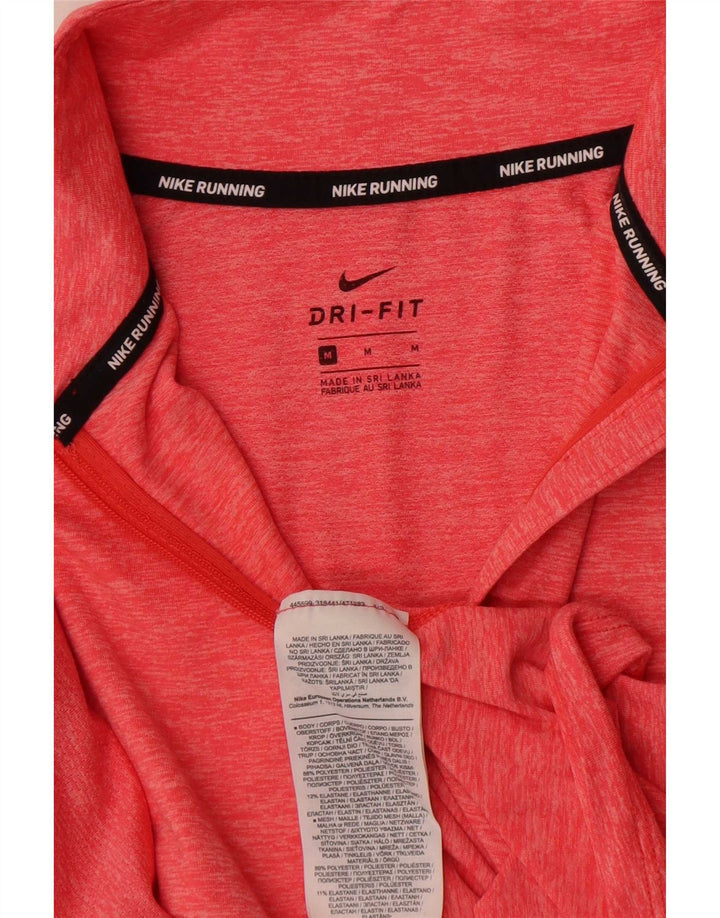 Nike Dri Fit Top con cremallera y cuello para mujer, manga larga, talla 44, talla mediana, color rojo moteado