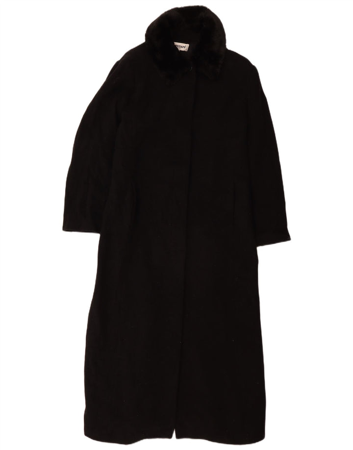 SPORTSTAFF Womens Overcoat UK 12 Medium Black Wool