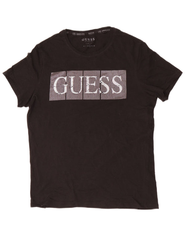 Guess Camiseta gráfica ajustada para hombre Top grande de algodón negro
