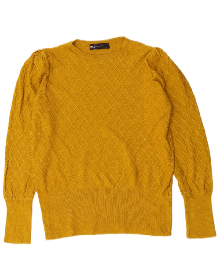 Marks & Spencer Suéter de cuello redondo para mujer UK 10 Small Yellow Check