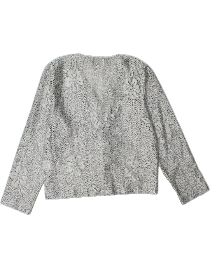 STREET ONE Womens Cardigan Sweater UK 14 Medium Grey Floral Polyester Vintage Street One and Second-Hand Street One from Messina Hembry 