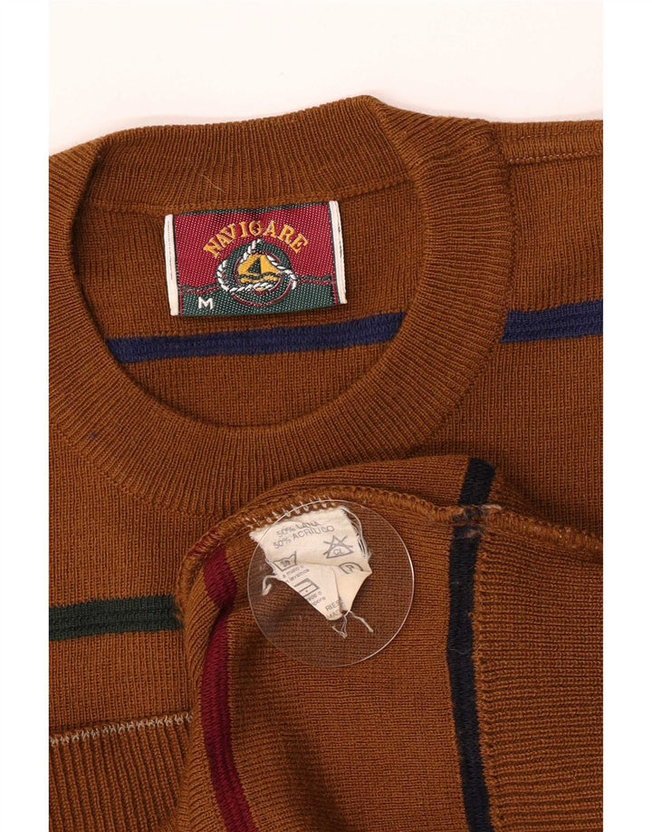 Navigare Jersey De Cuello Redondo Para Hombre De Lana A Rayas Marrón Medio
