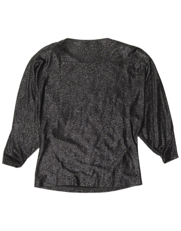 VINTAGE Blusa de manga larga para mujer Top IT 42 Viscosa floral negra mediana