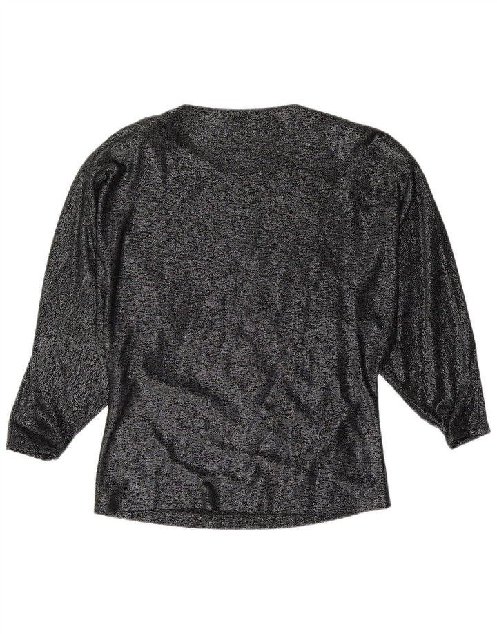 VINTAGE Blusa de manga larga para mujer Top IT 42 Viscosa floral negra mediana