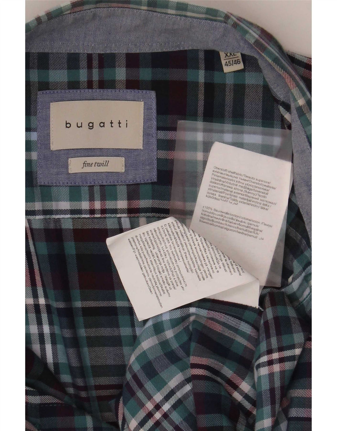 Bugatti Camisa Franela Hombre Talla 45/46 2XL Algodón Cuadros Azul
