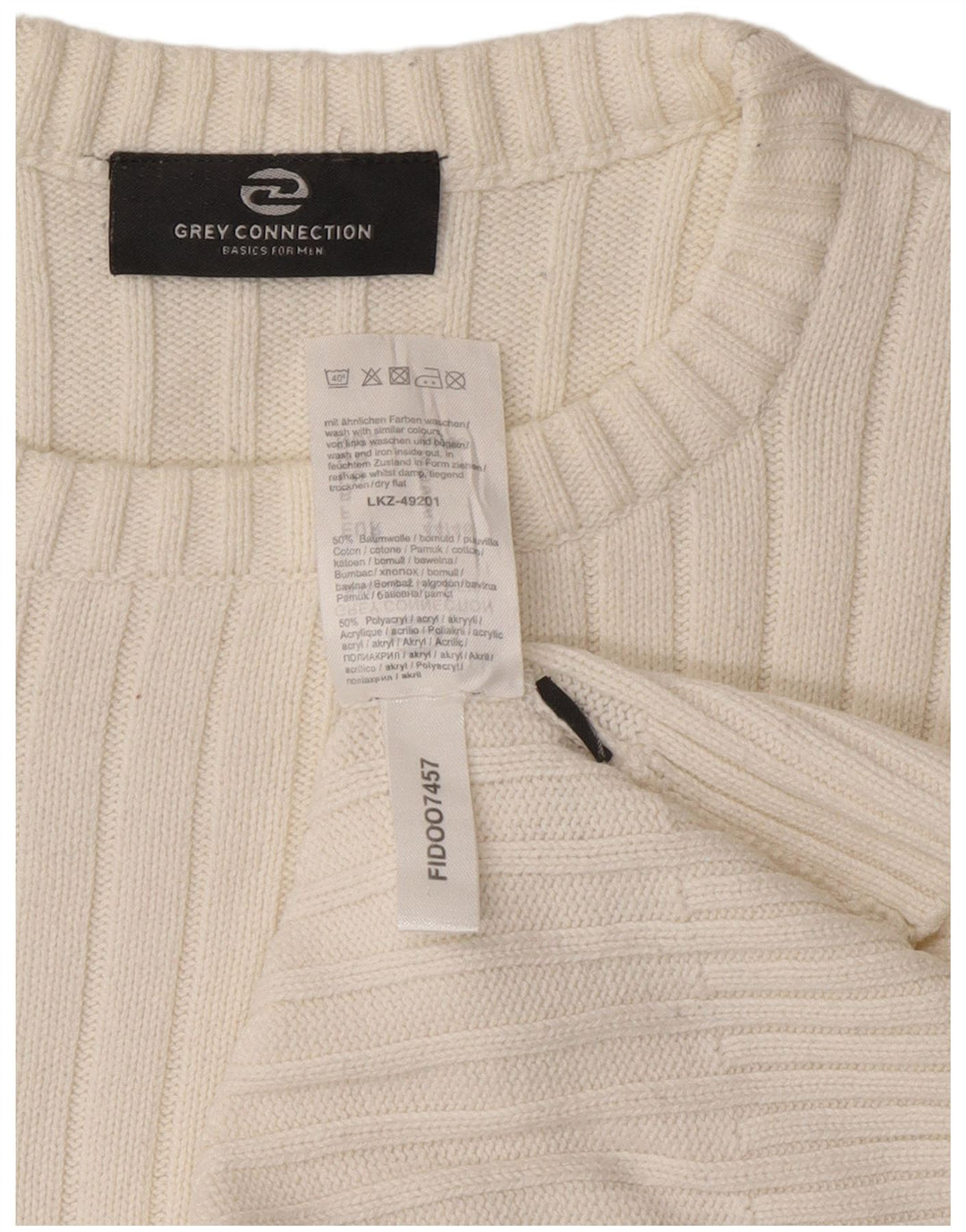 Vintage hombres cuello redondo jersey suéter pequeño algodón blanco