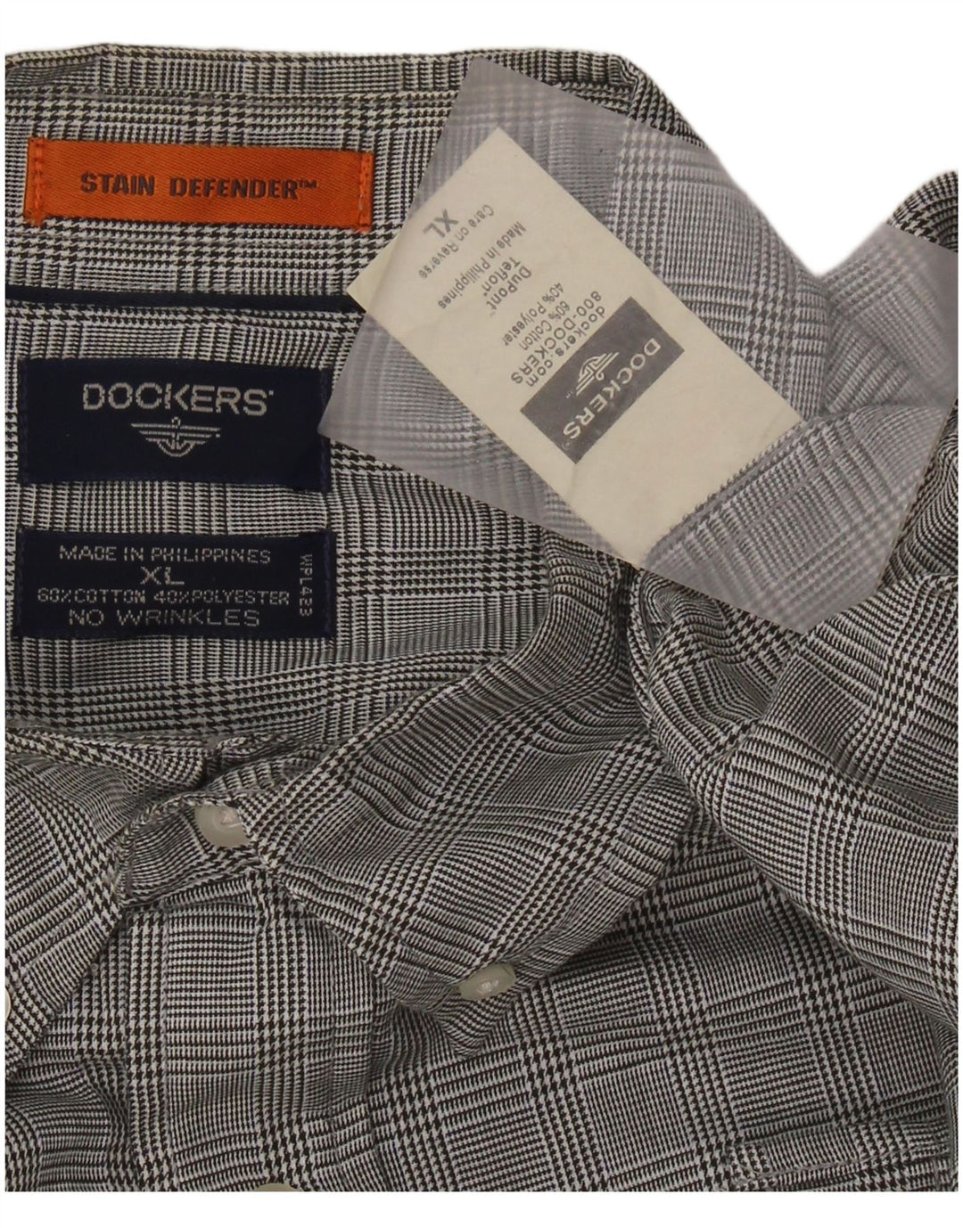 DOCKERS Camisa antimanchas para hombre XL Algodón a cuadros gris