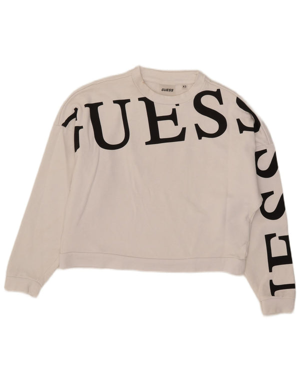 Guess Mujer Oversize Crop Graphic Sudadera Jumper UK 6 XS Algodón Blanco