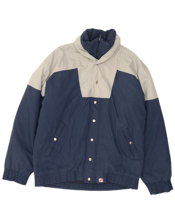 Vintage hombres con capucha chaqueta cortavientos Reino Unido 44 2XL azul marino colorblock
