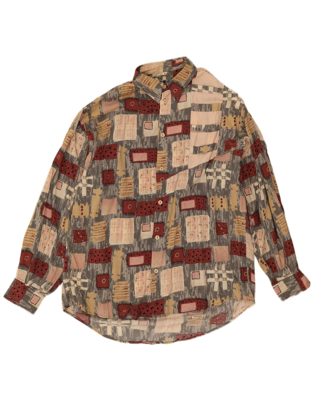 Camisa vintage para hombre Viscosa patchwork multicolor mediana