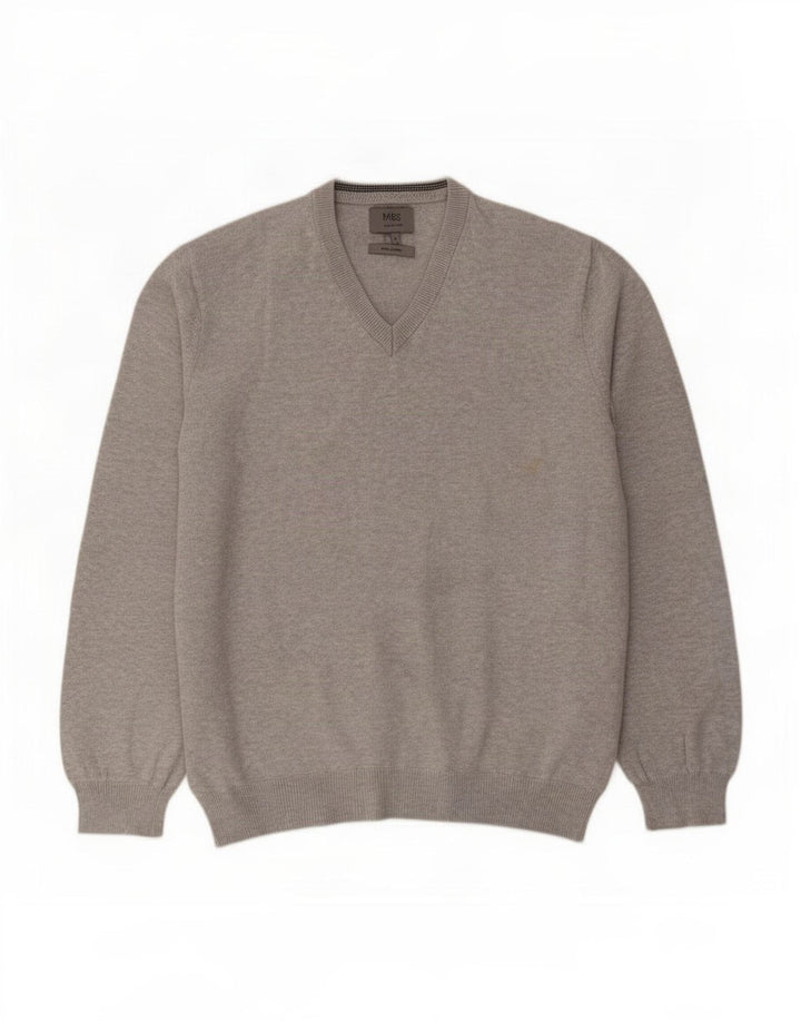 Marks & Spencer Jersey con cuello en V para hombre de algodón moteado gris grande