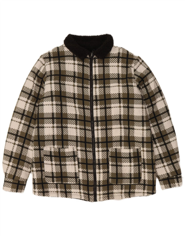 VINTAGE Chaqueta Sherpa para mujer Reino Unido 16 Cheque verde grande