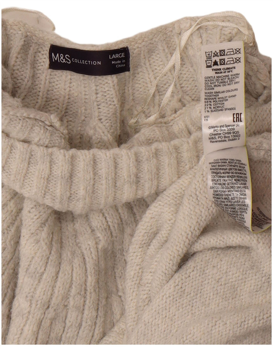 Marks & Spencer Suéter tipo jersey con cuello alto para mujer UK 46 Large Off White