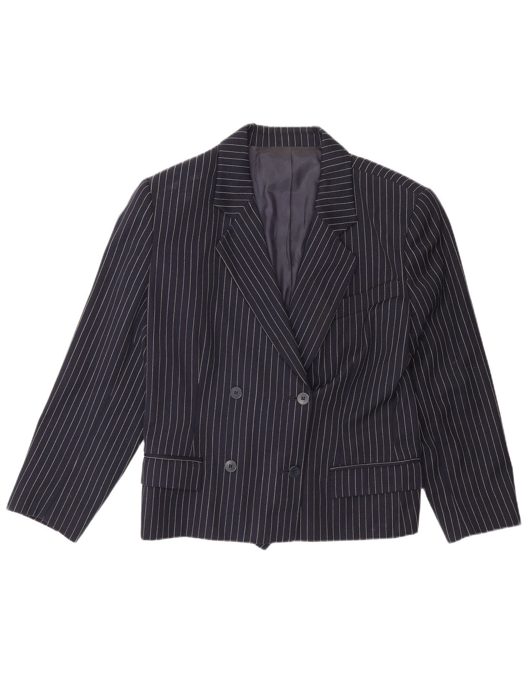 Vintage mujer chaqueta blazer de doble pecho IT 48 XL azul marino a rayas