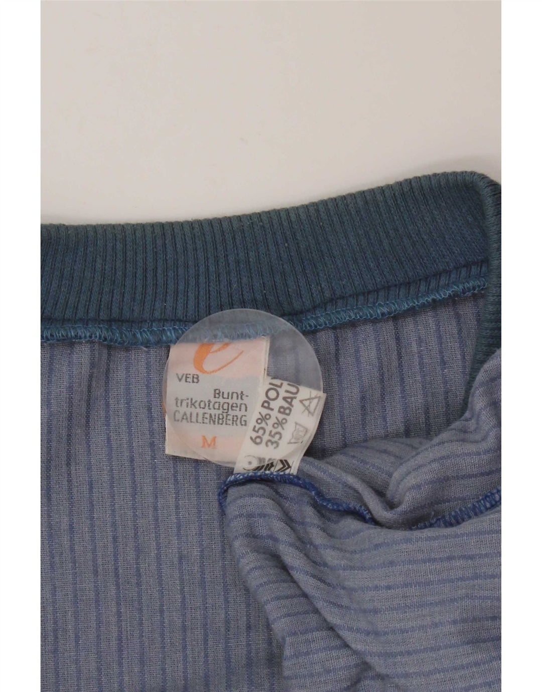 Vintage hombres Velour sudadera Jumper medio azul Pinstripe poliéster