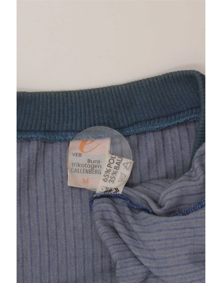 Vintage hombres Velour sudadera Jumper medio azul Pinstripe poliéster