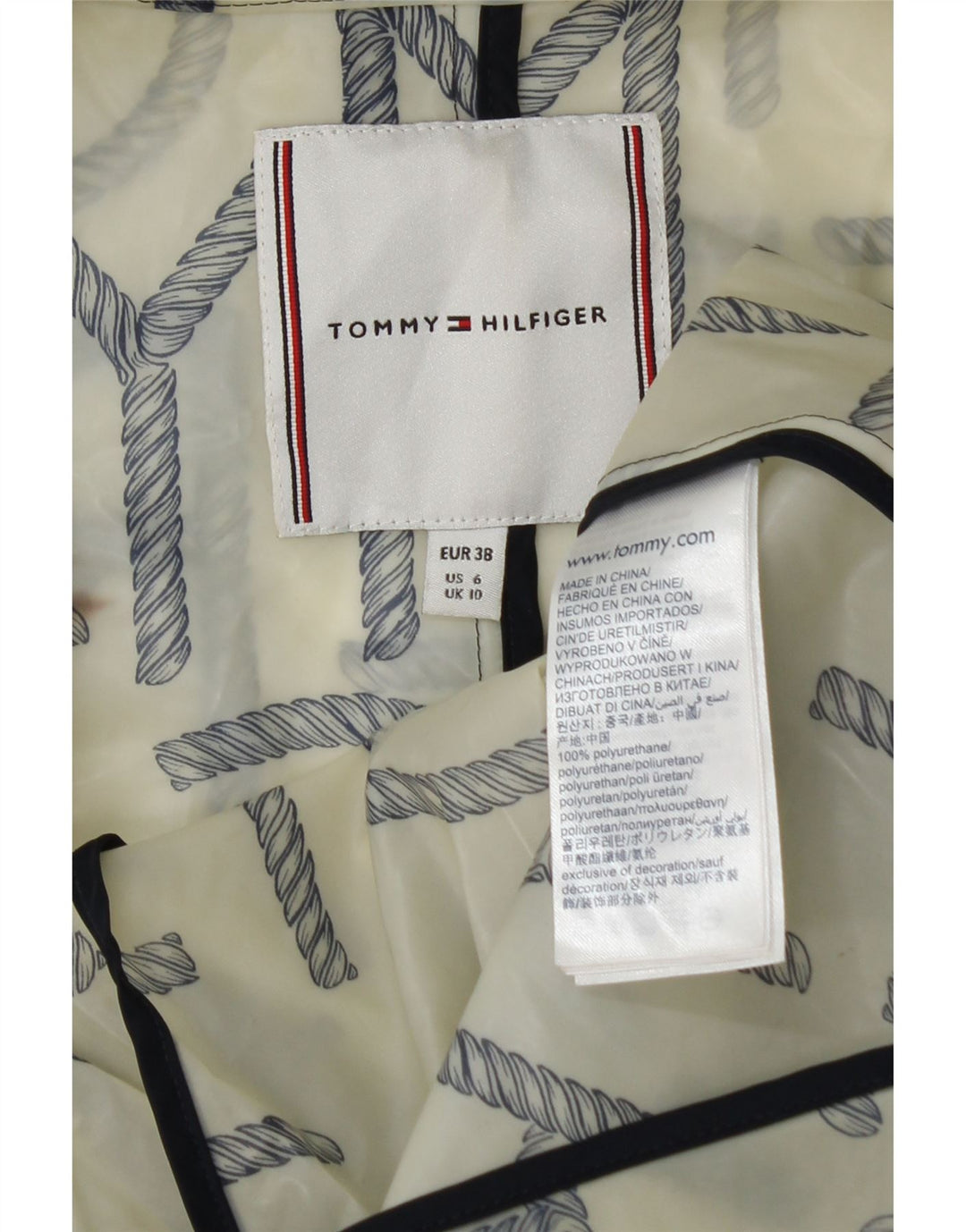 Tommy Hilfiger Chubasquero gráfico para mujer UK 10 Small Off White Poliuretano